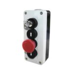 Dreifach-NOT-HALT-Drucktaster mit Schloss (AUF/NOT-HALT/AB)